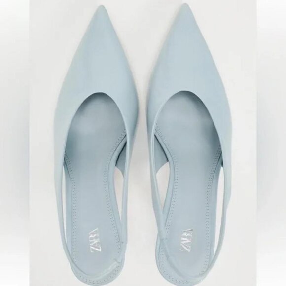 ZARA REAL LEATHER HEELED SLINGBACK KITTEN HEEL LEATHER SHOE - Picture 8 of 11